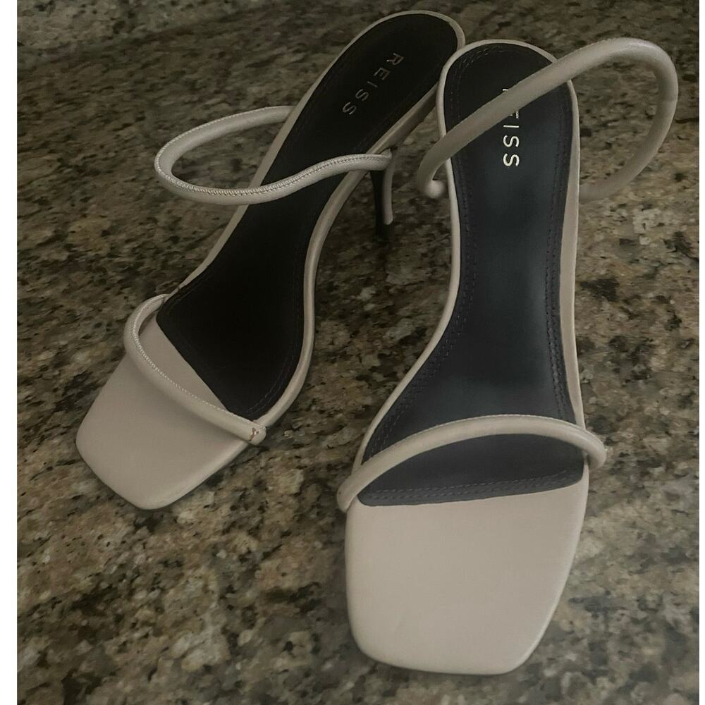 Reiss Magda Leather Nude Sandal Heel Square toe, 2" heel S50